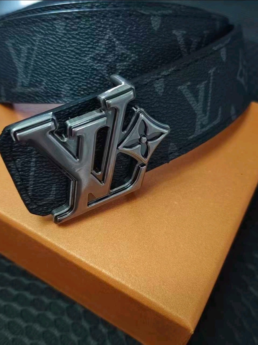 ONE LEFT! Black Monogram Belt w/High-end Buckle 110cm Eur95